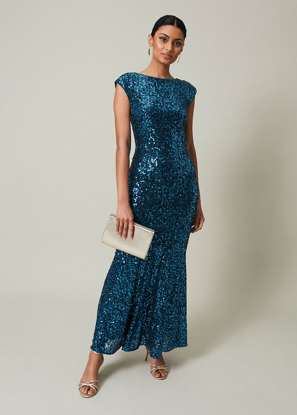 Haven Blue Sequin Maxi Dress Phase Eight ROW