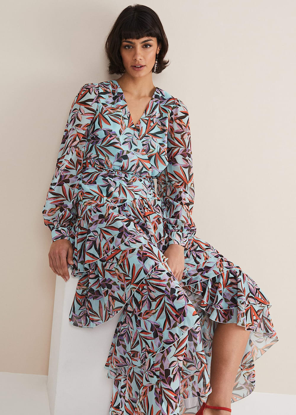 Maxi dress leaf print deals