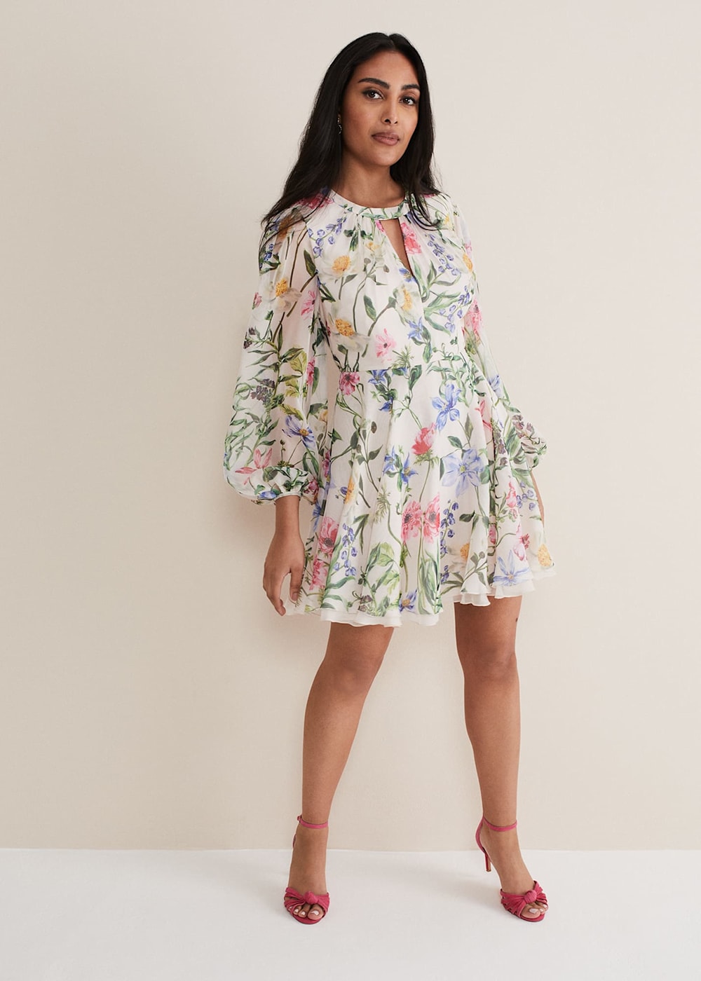Chiffon floral mini dress hot sale