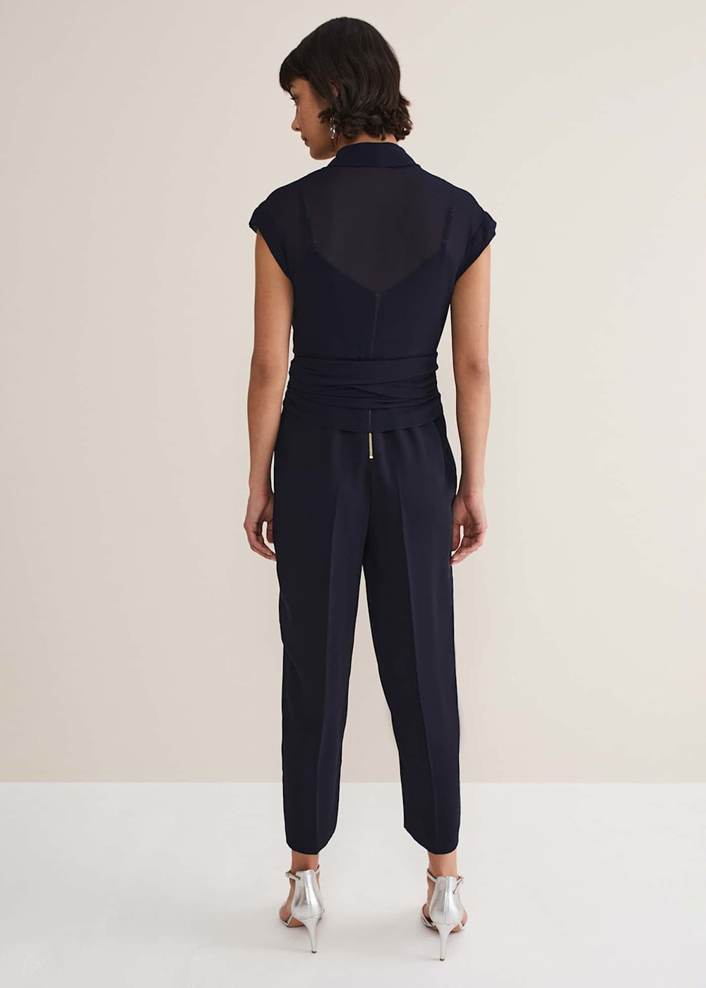 Round neck high waist chiffon overlay black jumpsuit deals