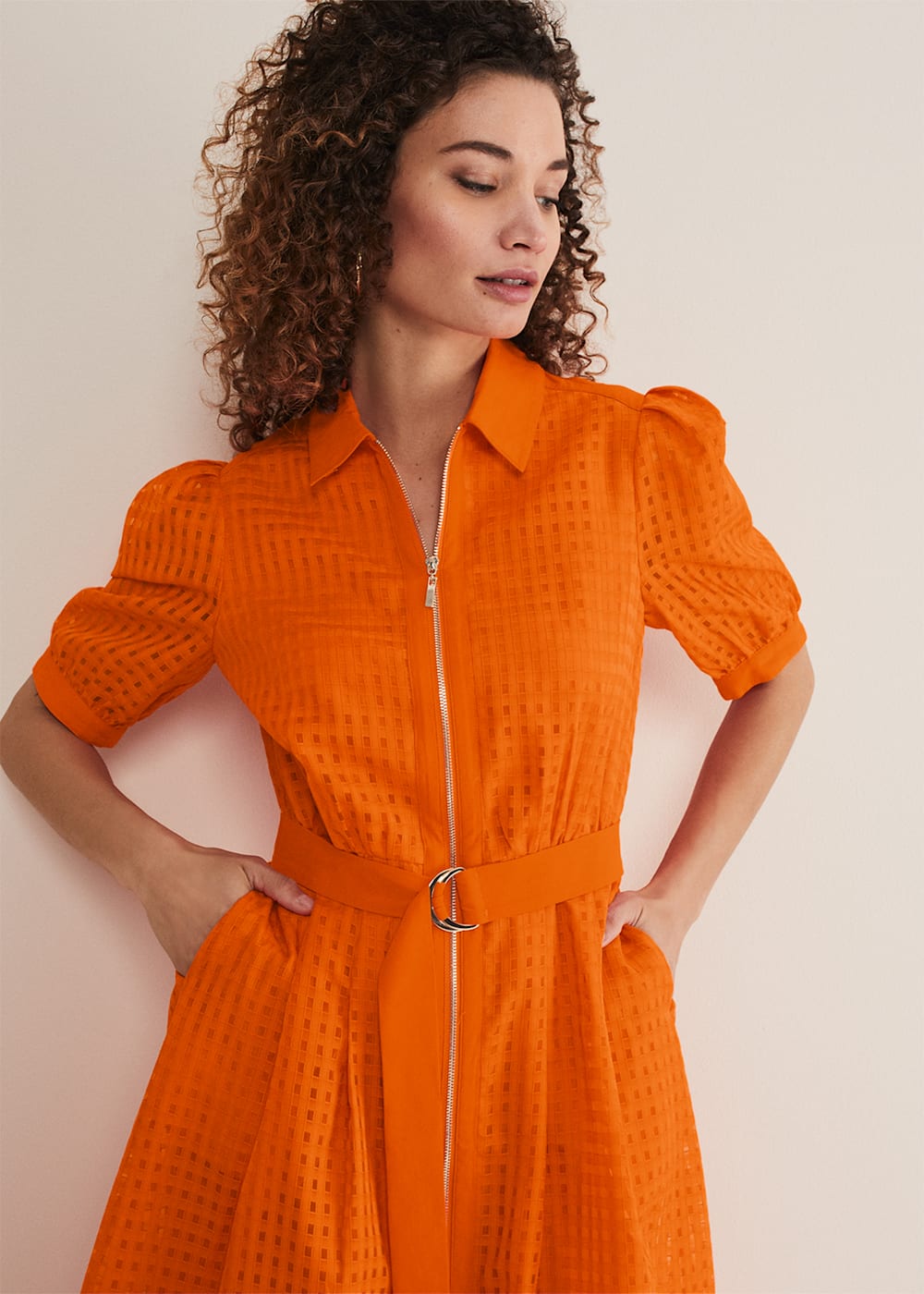 Carey Orange Checked Textured Midi Dress Phase Eight ROW