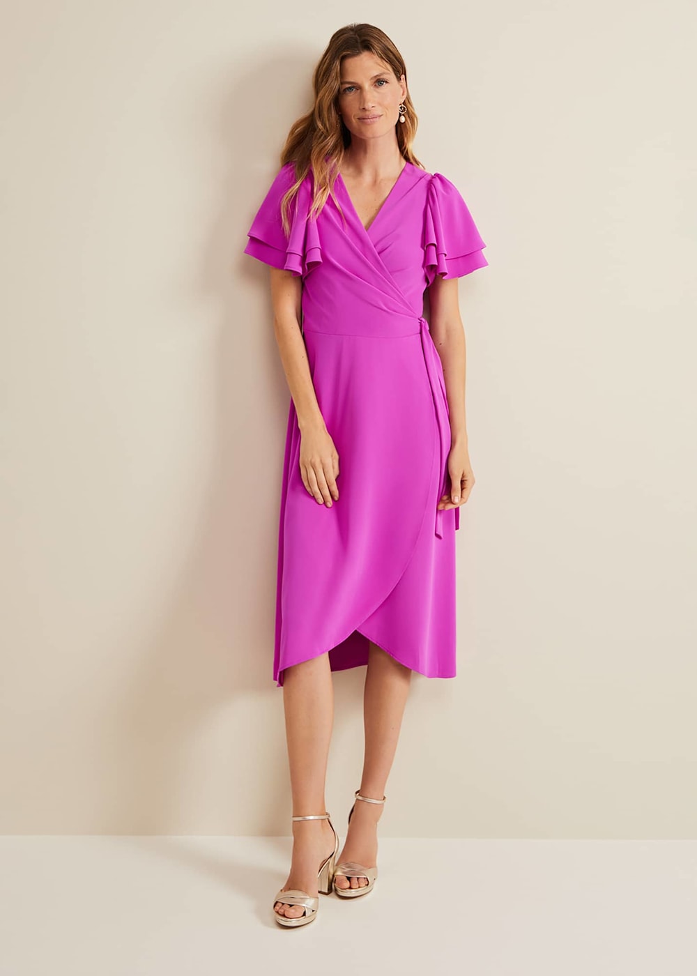 Phase Eight Gian Magenta Wrap Midi Dress Magenta Size 14