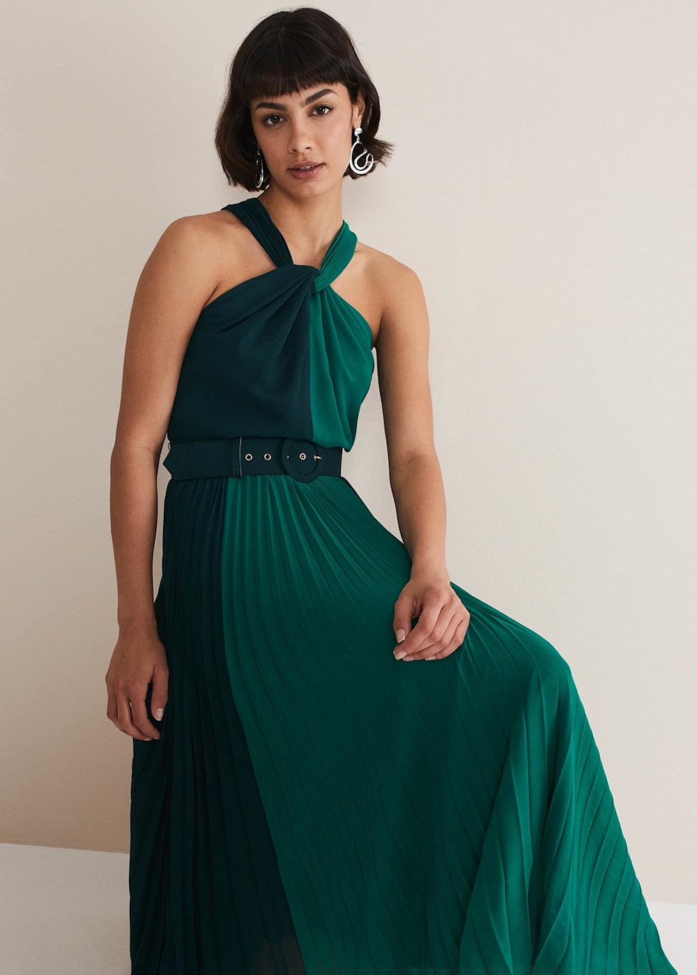Pleated halter midi dress clearance