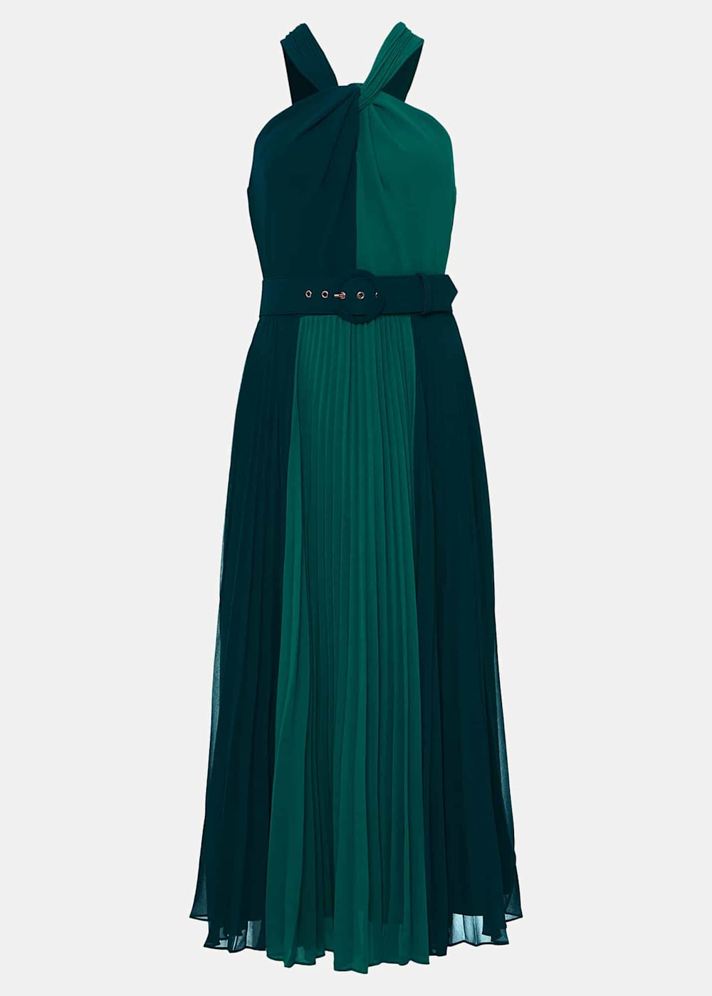 Vesper square neck fishtail midaxi dress in forest green