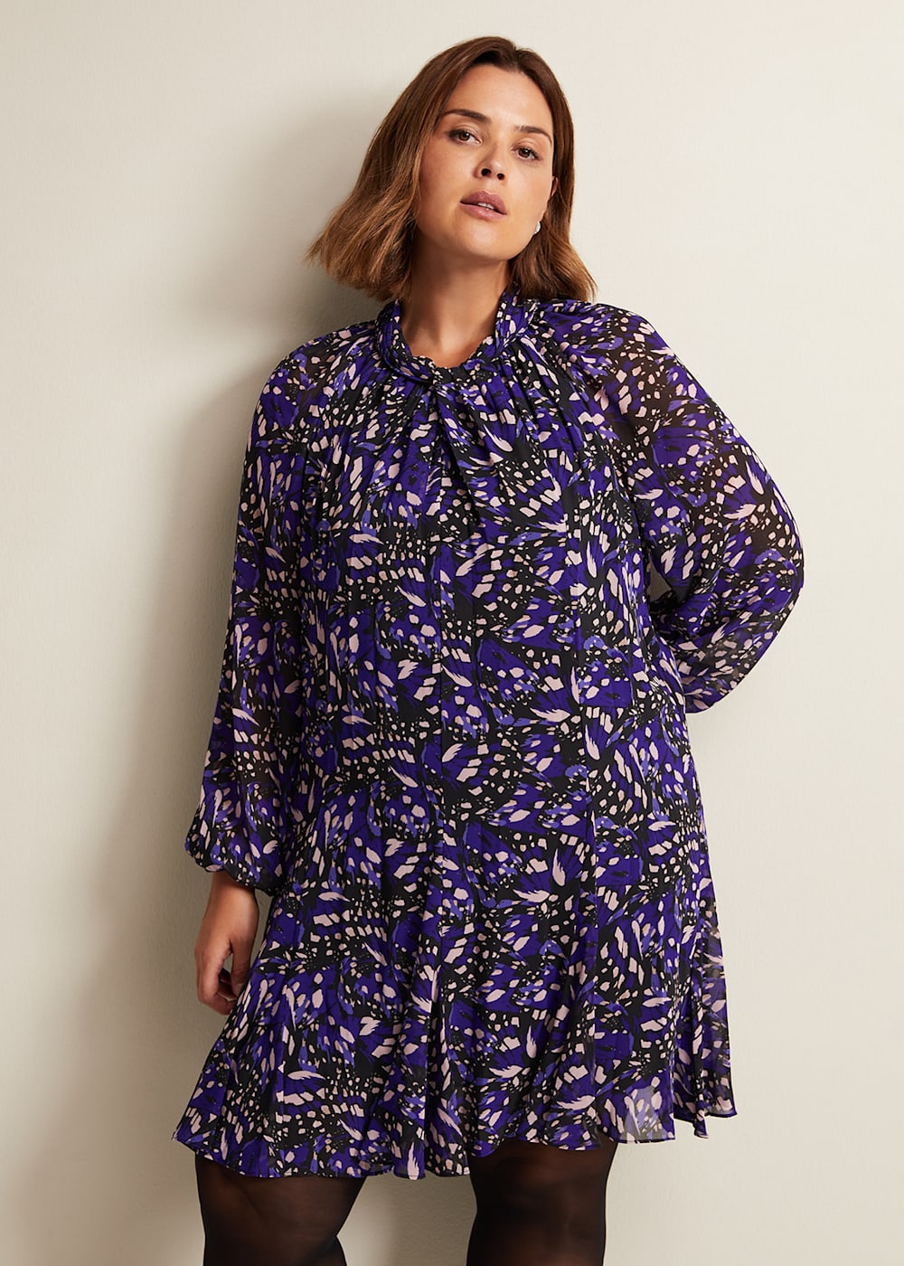 Blue Multicoloured Swing Mini Dress with Long Sleeves Phase Eight Phase Eight ROW