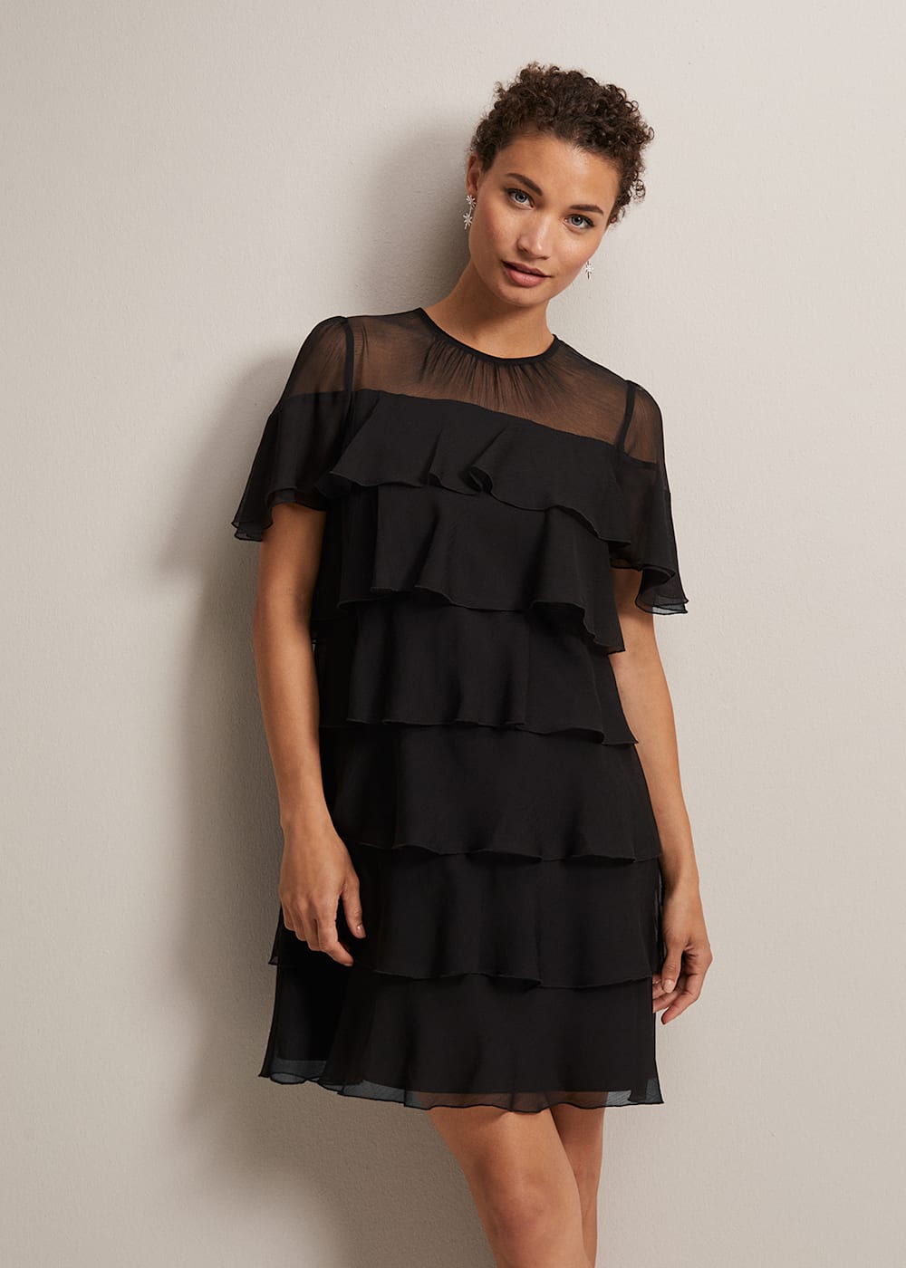 Black Tiered Shift Dress with Short Fluttery Sleeves | Phase Eight | Phase  Eight UK |