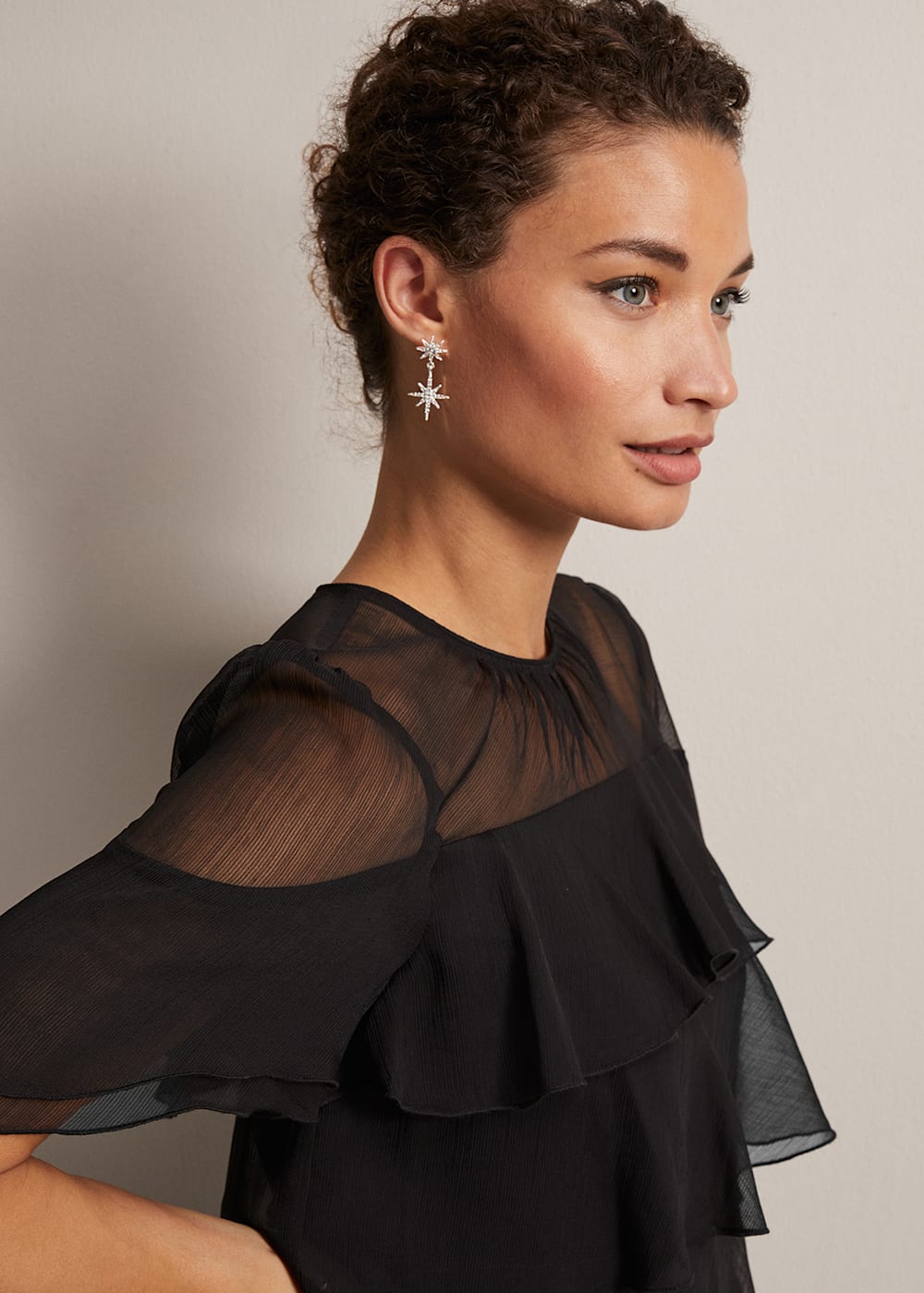 Black Tiered Shift Dress with Short Fluttery Sleeves | Phase Eight | Phase  Eight UK |