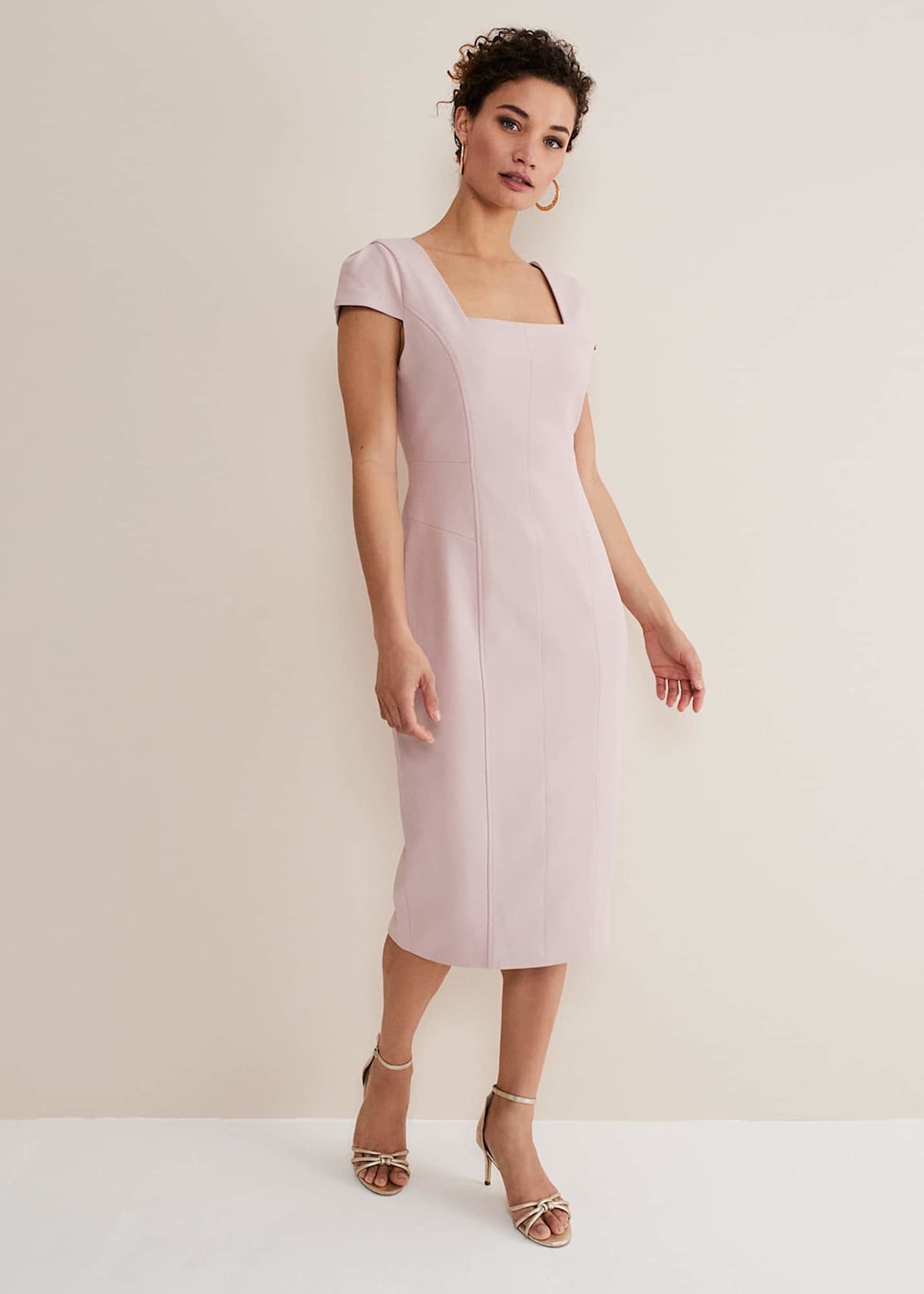 Phase Eight Eira Midi Dress Pale Pink Size 8