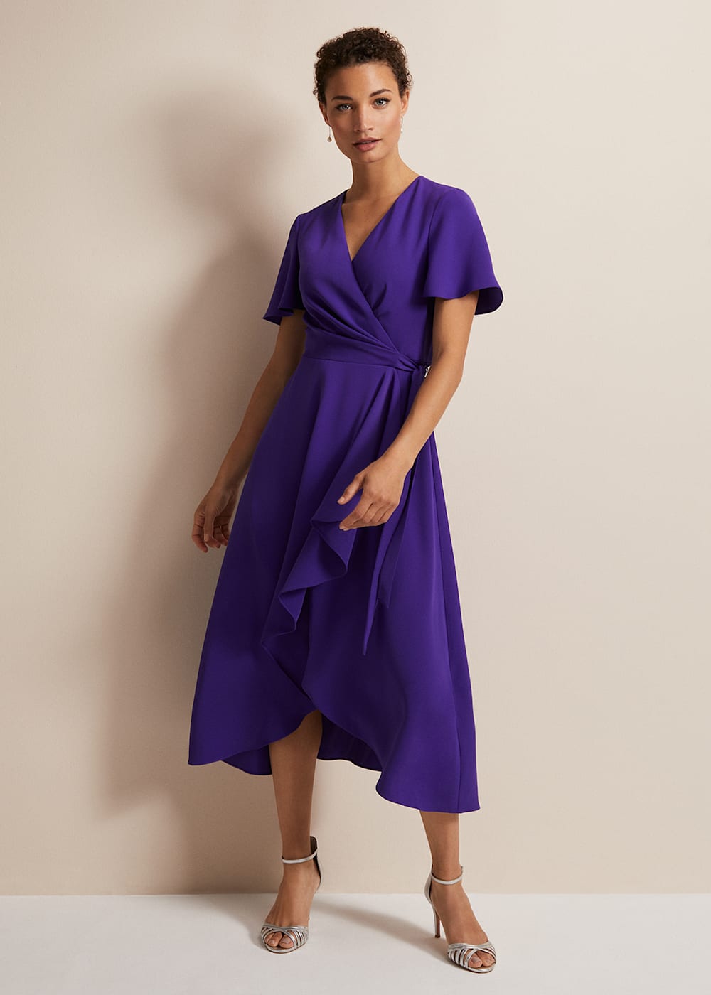 Purple Ruffle Wrap Midi Dress with V Neck Phase Eight Phase Eight UK