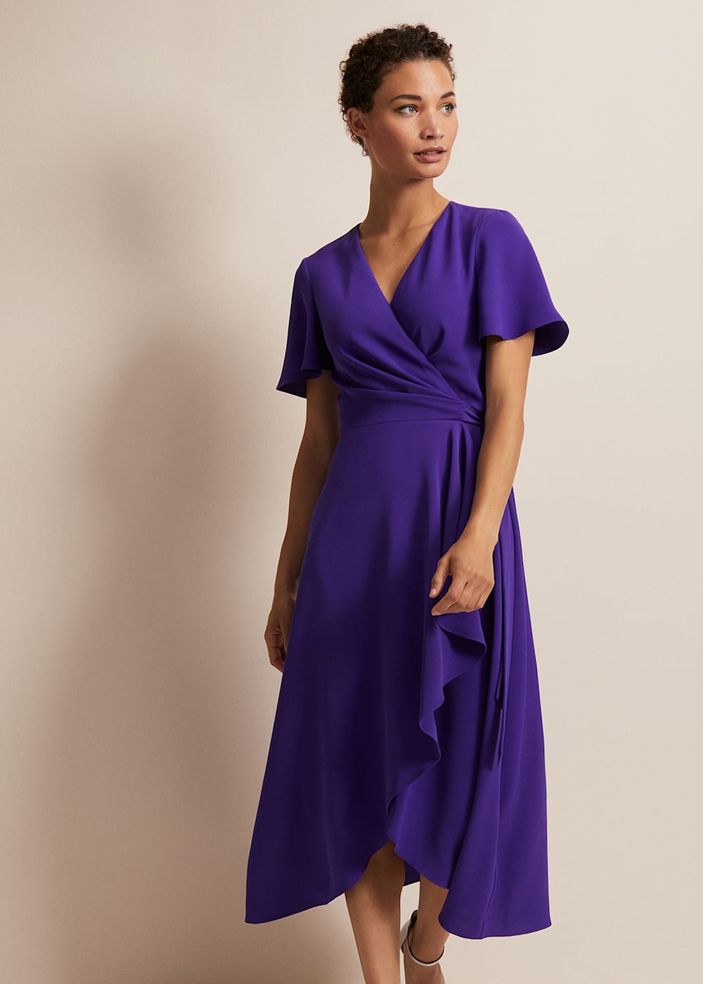 Purple Ruffle Wrap Midi Dress with V Neck Phase Eight Phase Eight UK