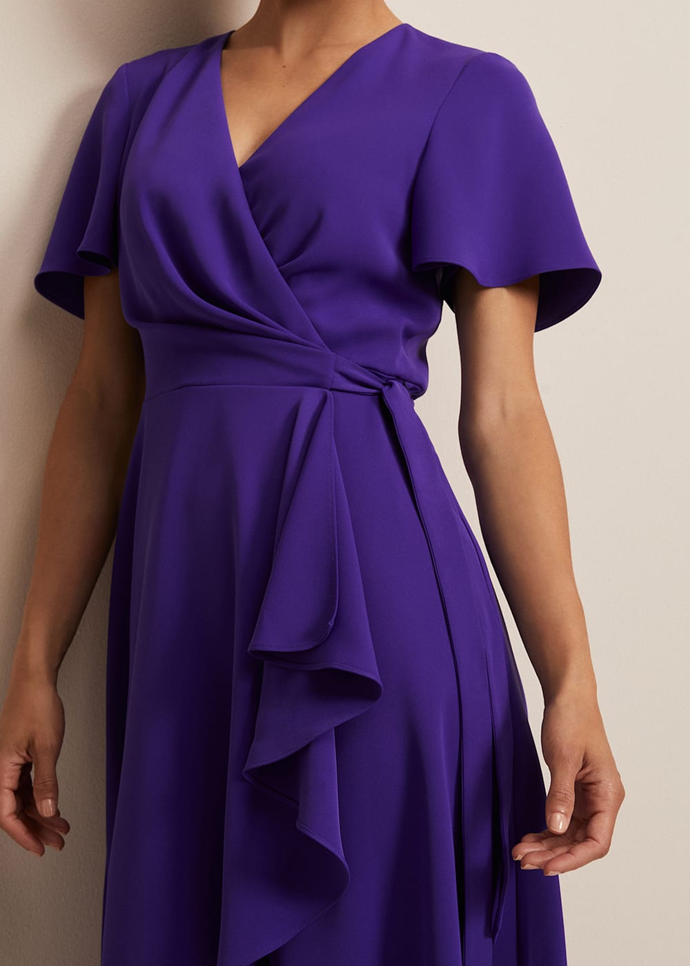 Purple Ruffle Wrap Midi Dress with V Neck Phase Eight Phase Eight UK