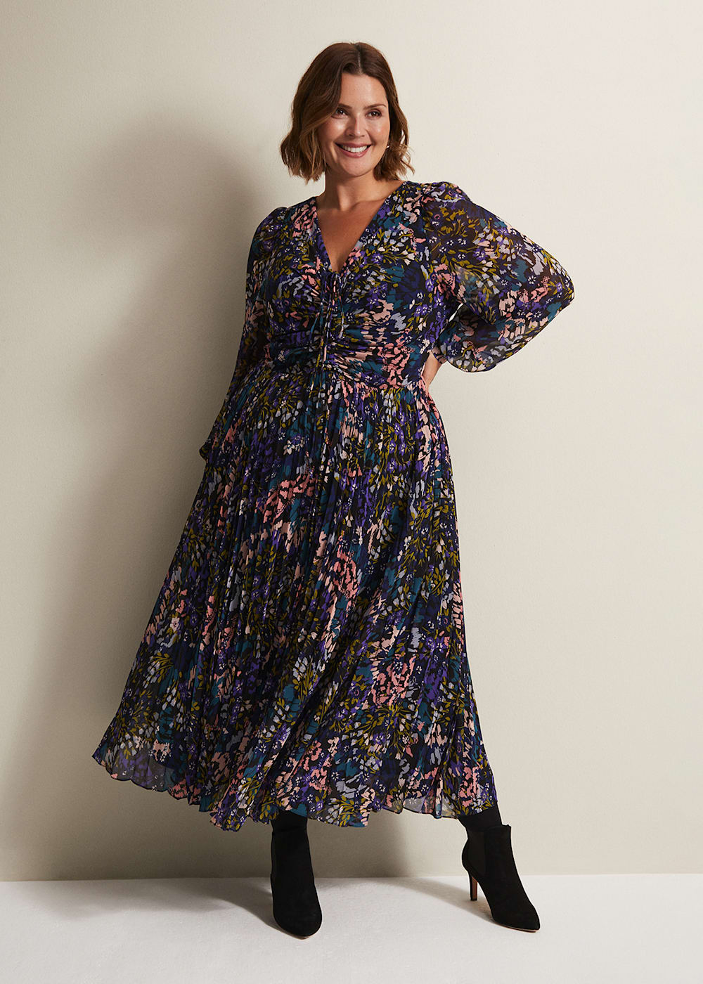 Floral pleated midi dress shop