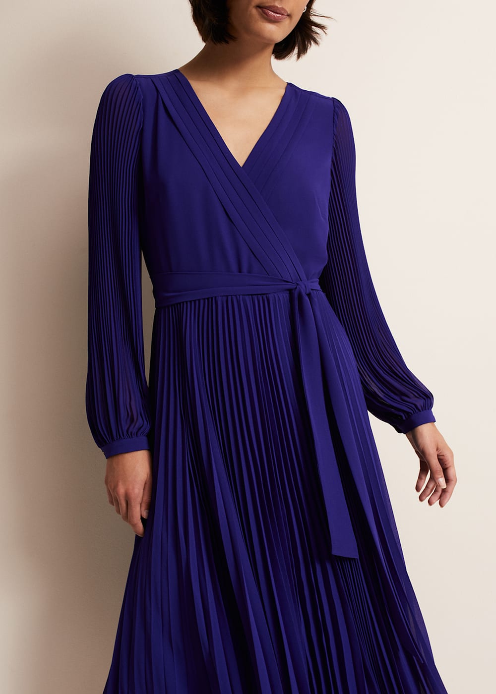 Cobalt Blue Long Sleeve Pleated Midi Wrap Dress Phase Eight Phase Eight ROW