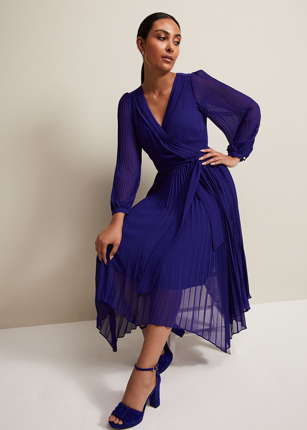 Pleated midi dress petite clearance