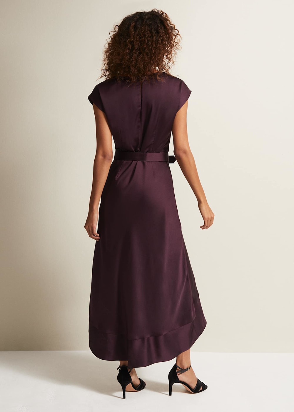 Sabrianna Burgundy Satin Midi Dress Phase Eight UK