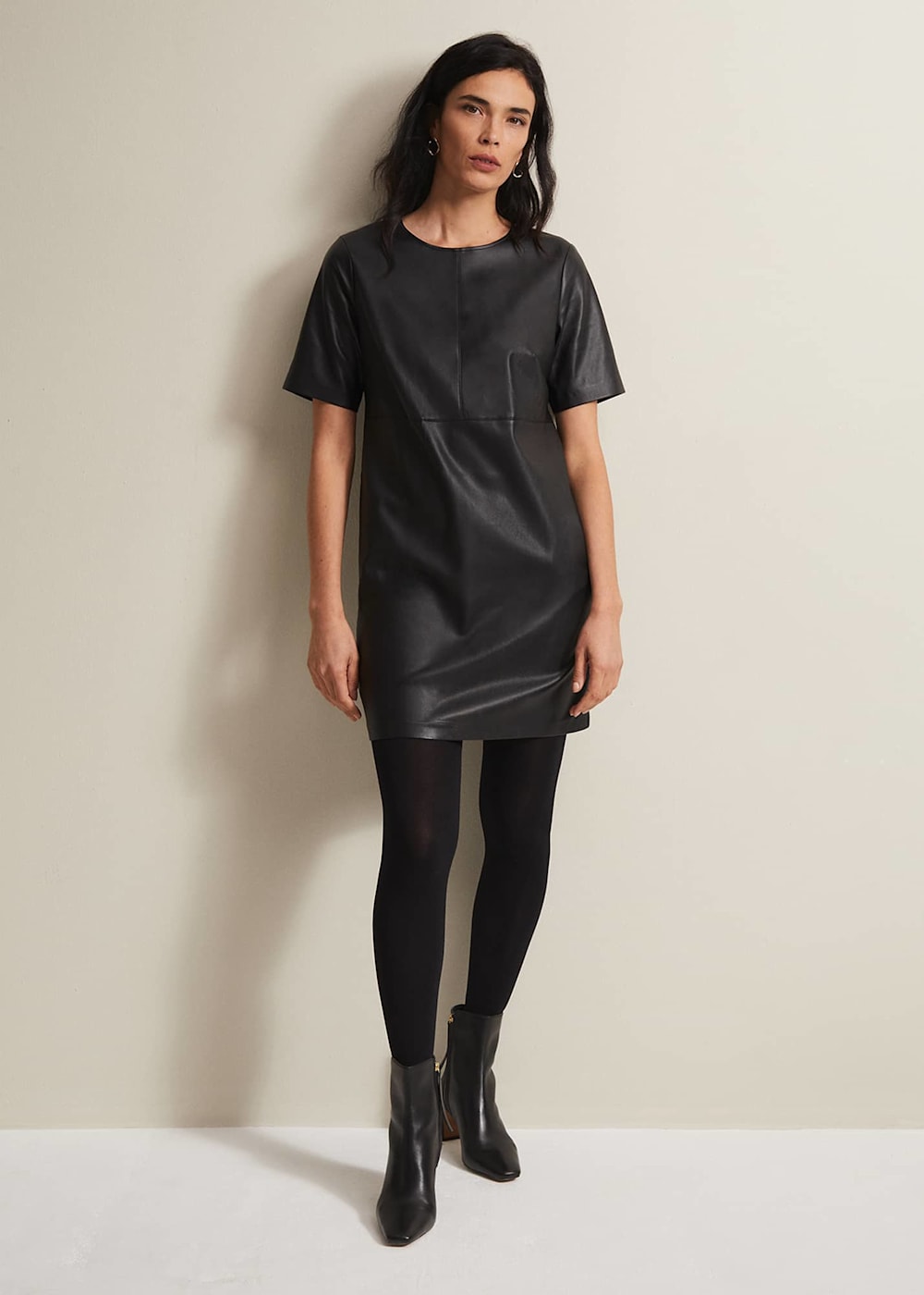 Hilde Faux Leather Shift Mini Dress Phase Eight UK