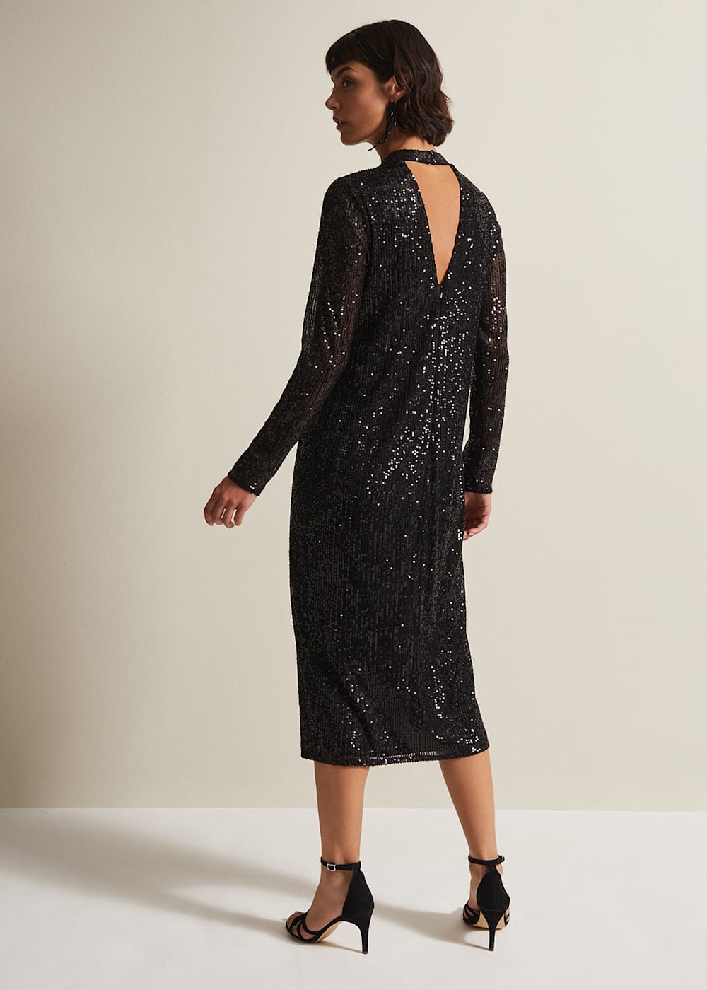 Cindy Black Sequin Midi Dress Phase Eight UK