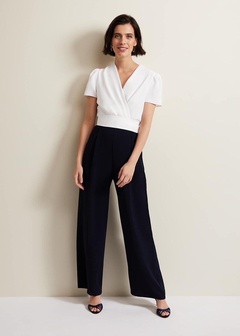 Black White Jumpsuit with Wrap Bodice Tie Detail Phase Eight Phase Eight UK