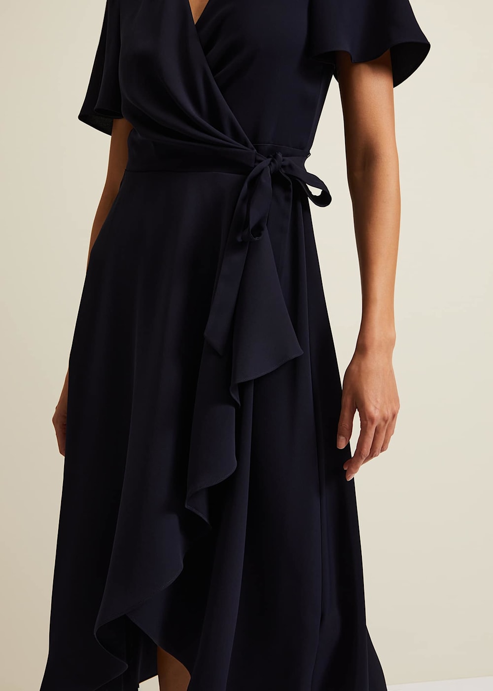 Navy frill wrap dress clearance
