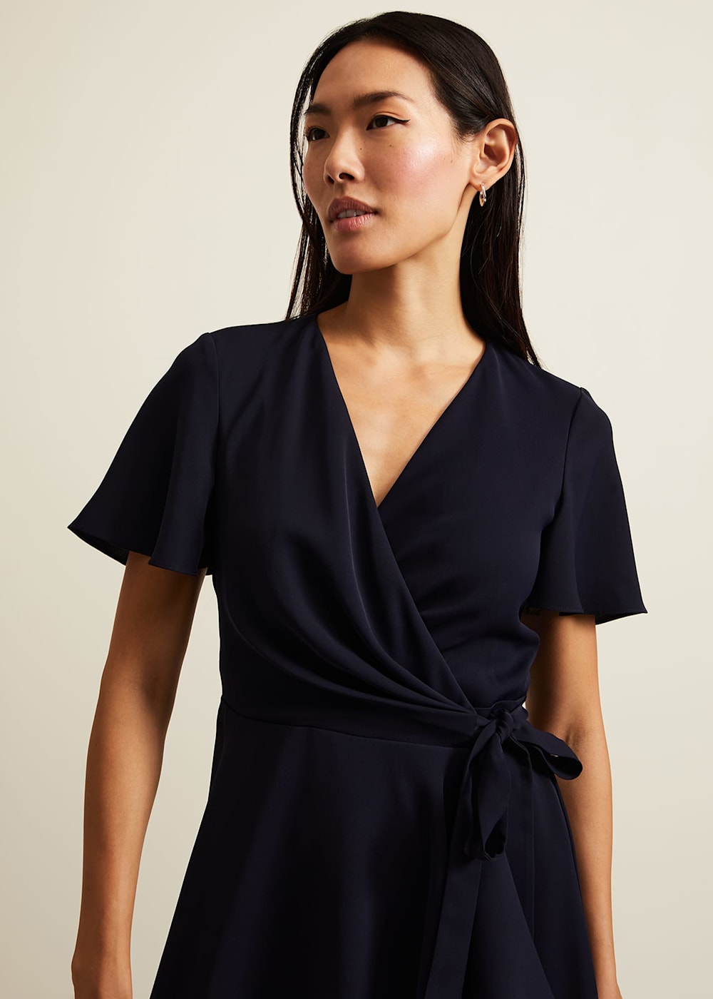 Navy Frill Wrap Dress with V Neck Fluted Sleeves Phase Eight Phase Eight UK