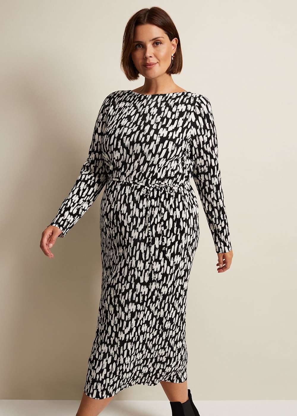 Jane Spotted Plisse Midi Dress Phase Eight UK
