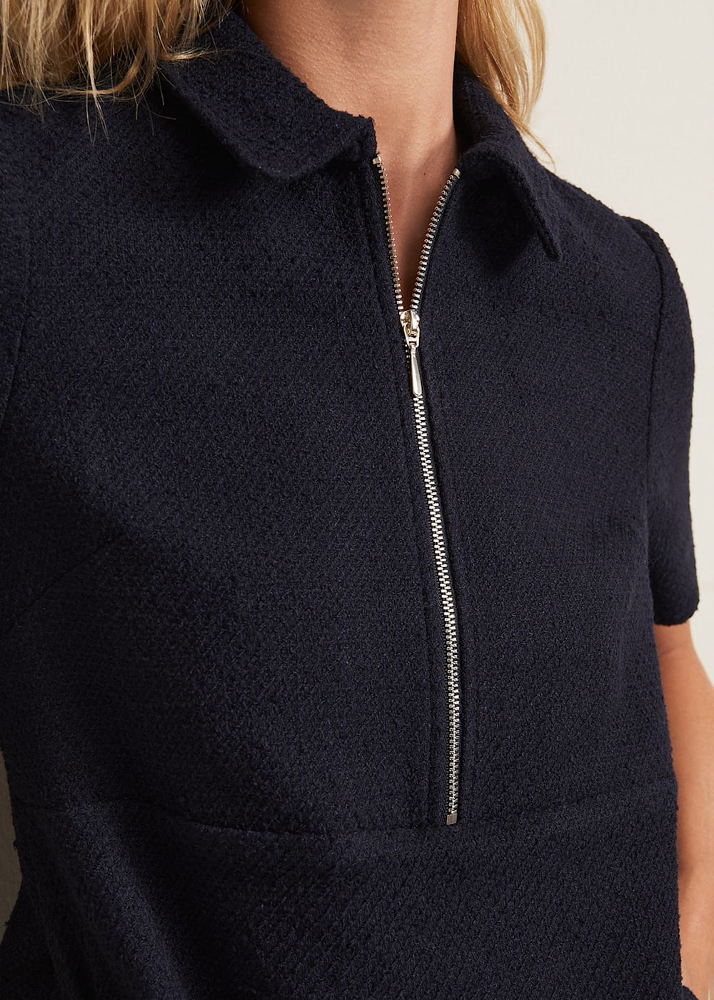 Phase Eight Lana Tweed Zip Tunic Mini Dress Navy Size 16