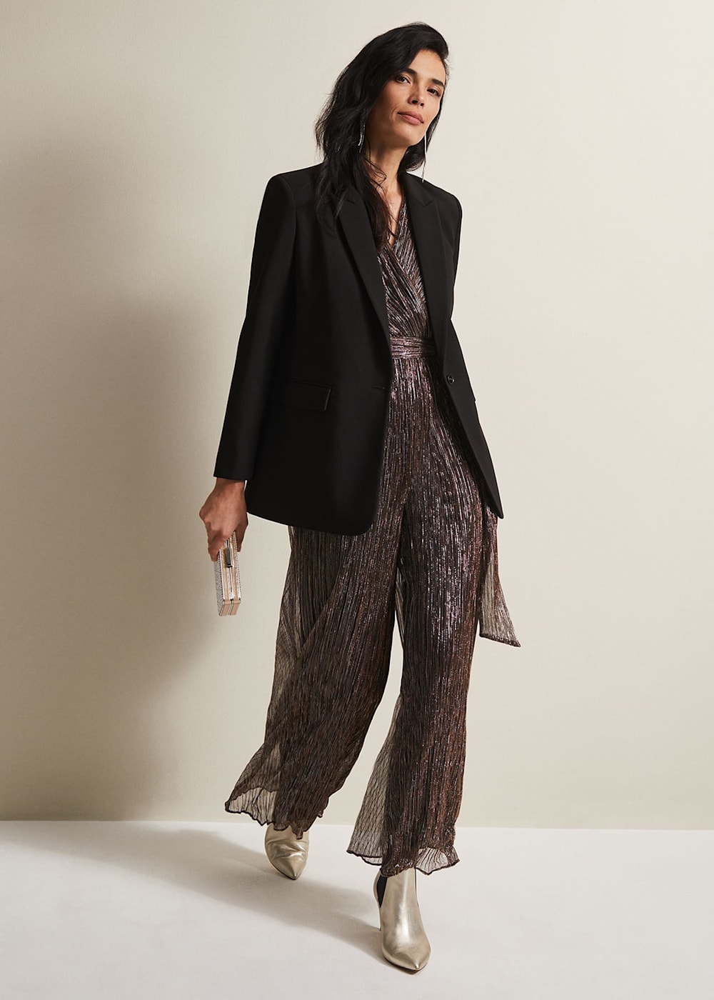 Stella Bronze Plisse Wide Leg Jumpsuit Phase Eight UK