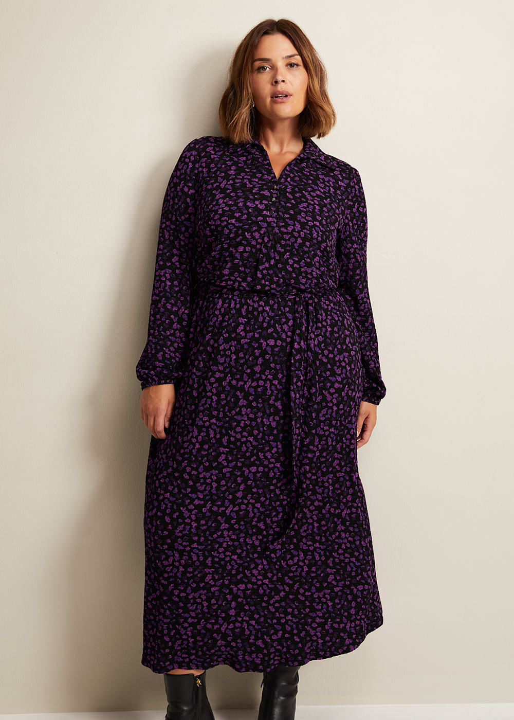 Purple Floral Button Up Midi Dress With Long Sleeves Phase Eight Phase Eight ROW