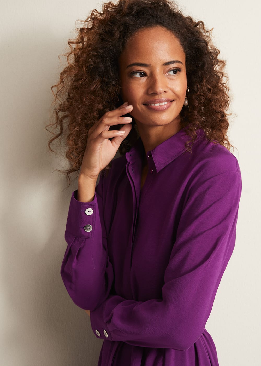 Purple Shirt Midaxi Dress with Tiered Skirt | Phase Eight