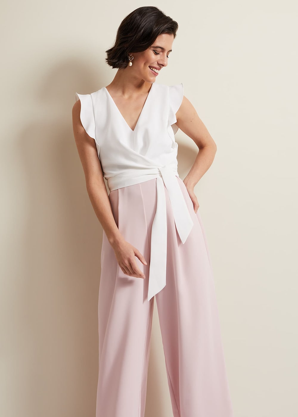 Pink ruffle jumpsuit discount