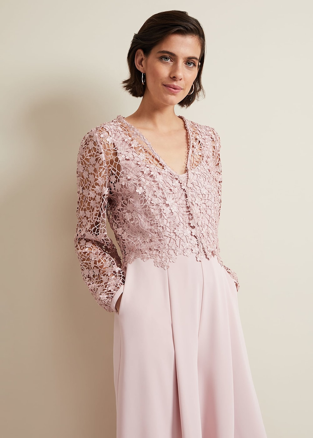 Mariposa Pale Pink Lace Jumpsuit Phase Eight UK