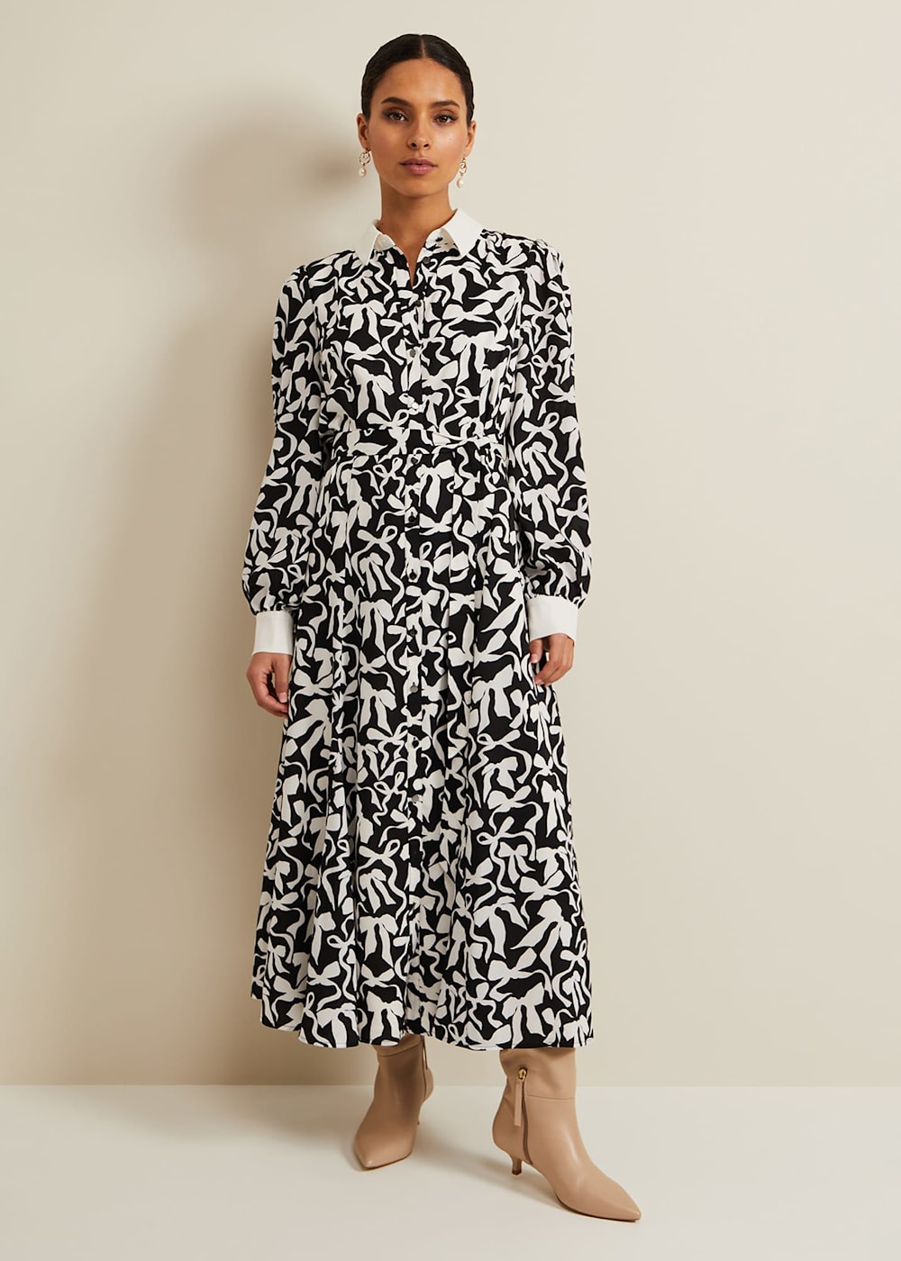 Petite Bonnie Black Bow Shirt Midi Dress Phase Eight UK