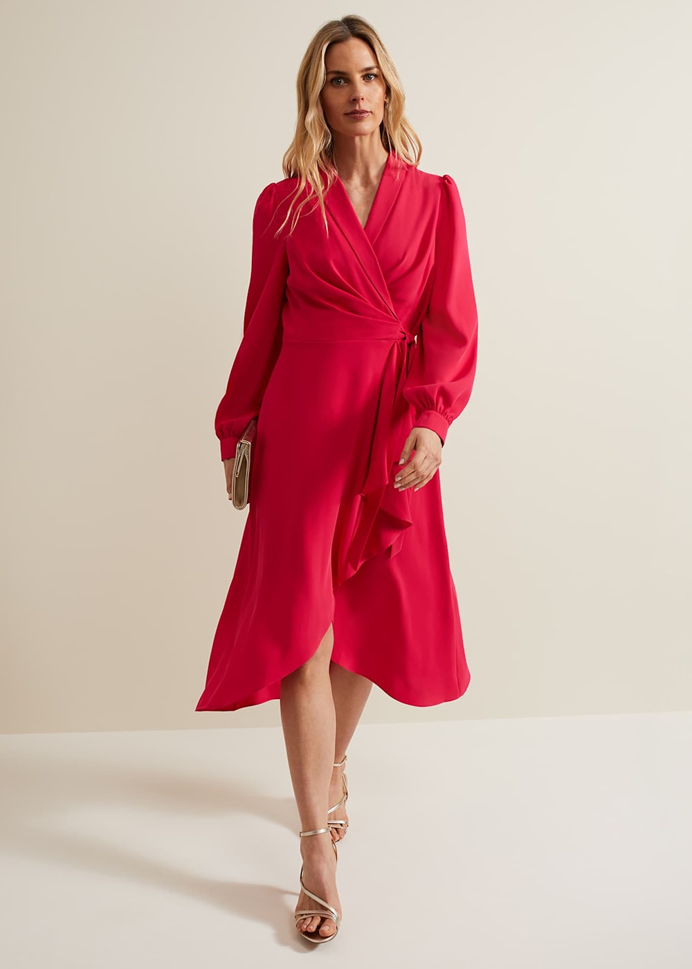 Phase Eight Philippa Long Sleeve Midi Dress Pink Size 12