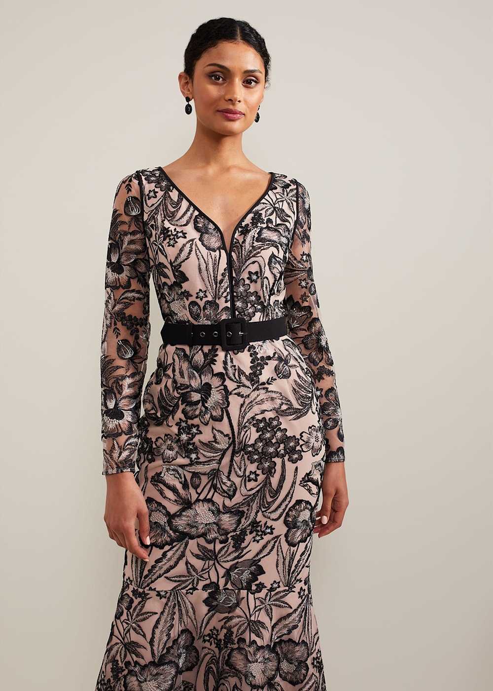 V neck embroidered dress discount