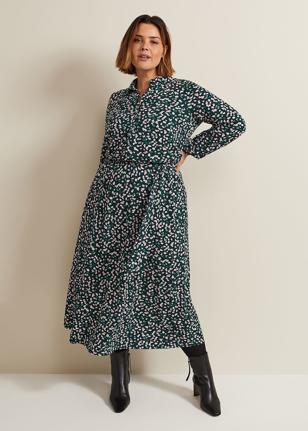 Phase Eight Loretta Midi Dress Green Multi Size 06