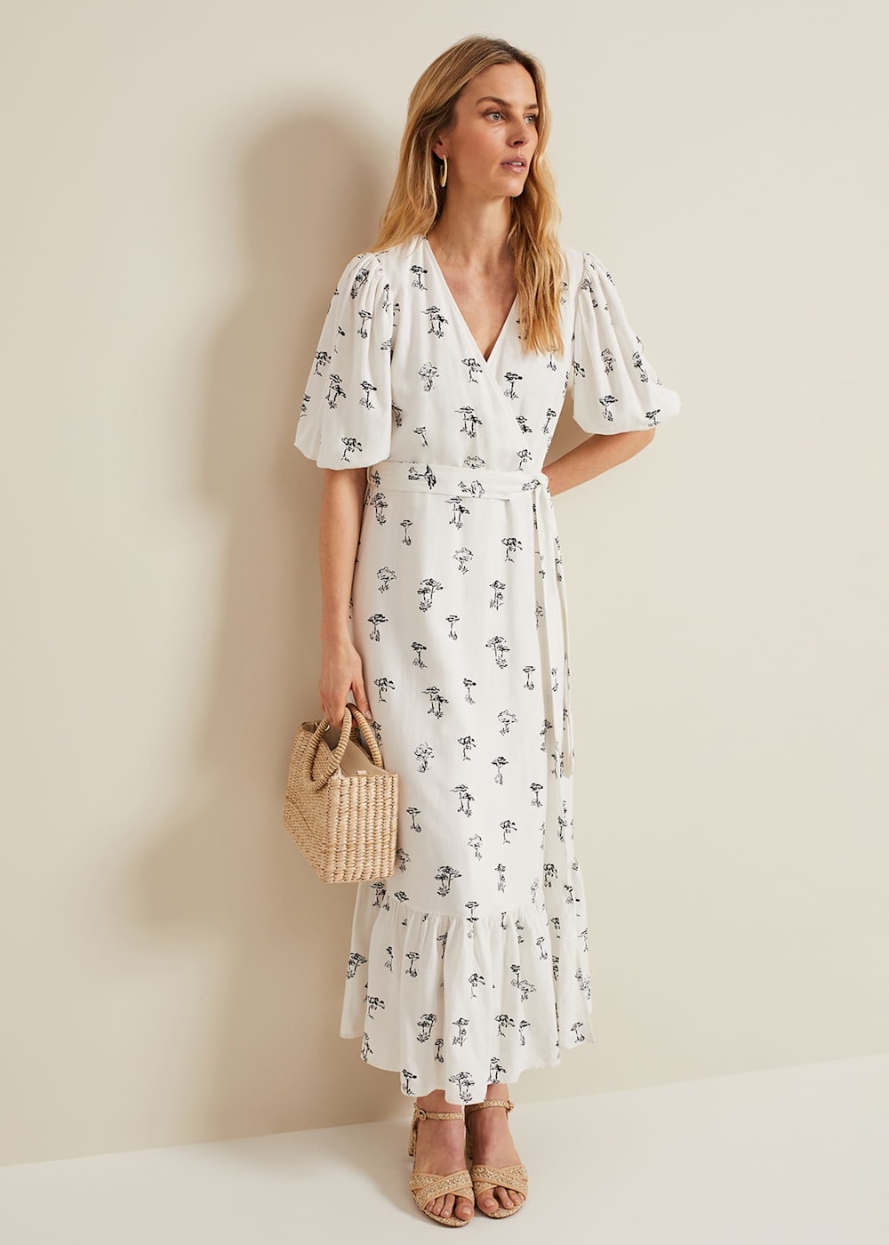 Linen wrap dress midi clearance