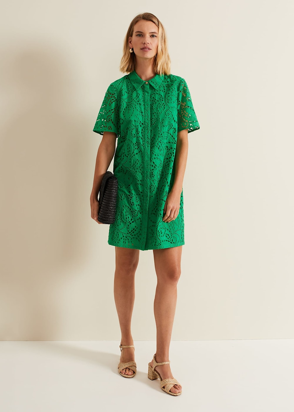 Elise Treetop Green Stitch Detail Shirt Dress | Midi Dresses