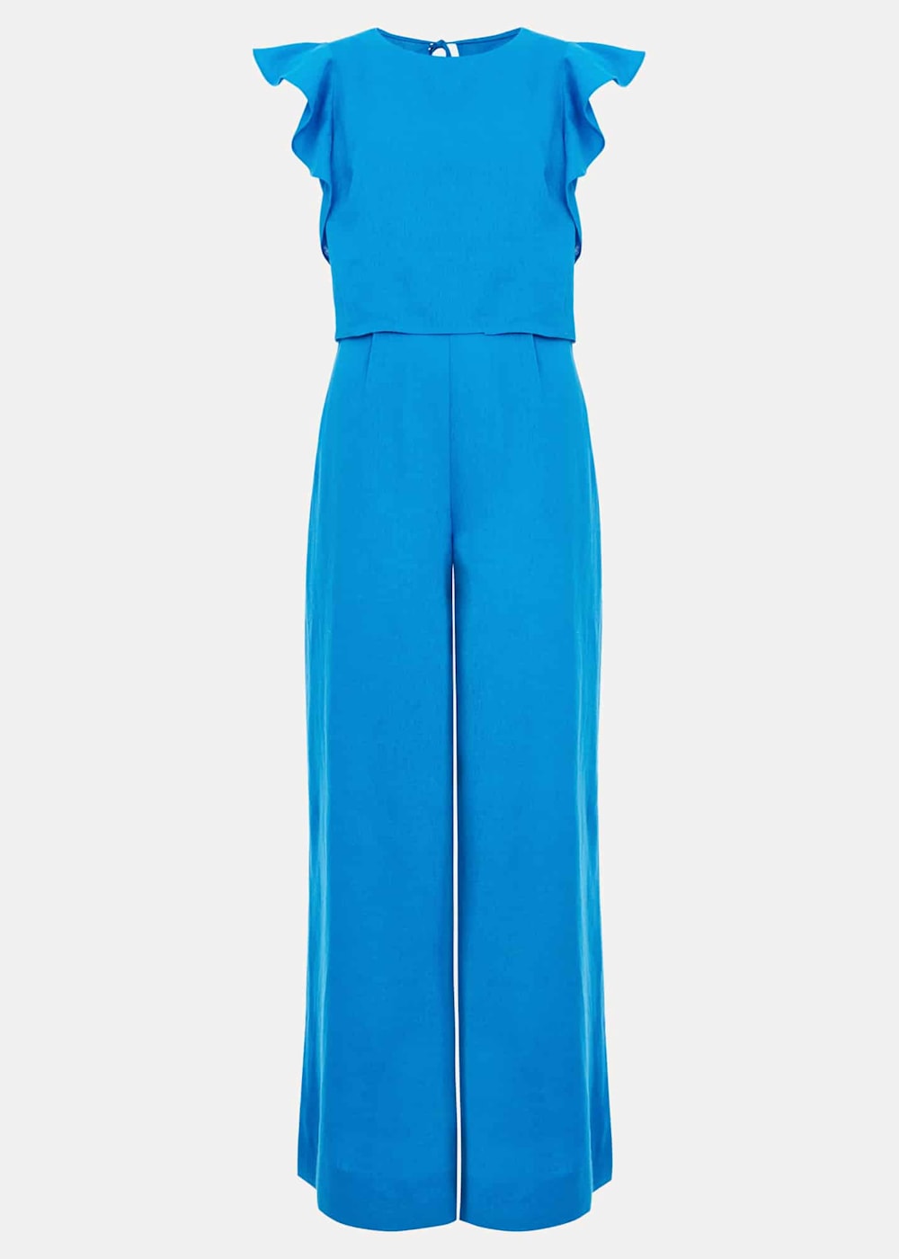 Petite Aubrey Blue Linen Frill Jumpsuit Phase Eight UK