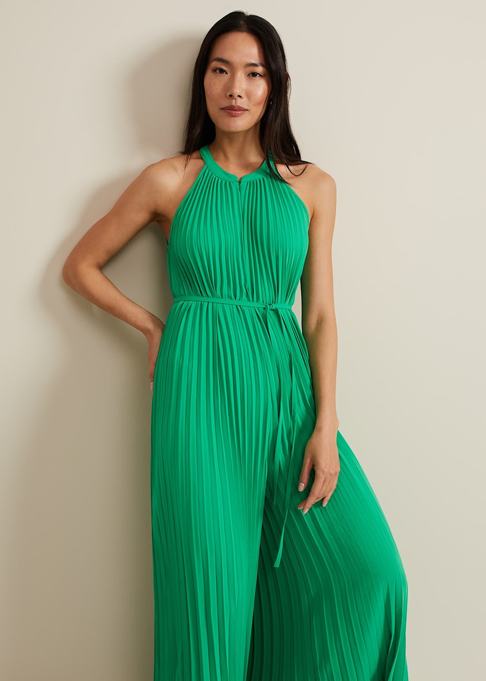 Green pleated jumpsuit new arrivals