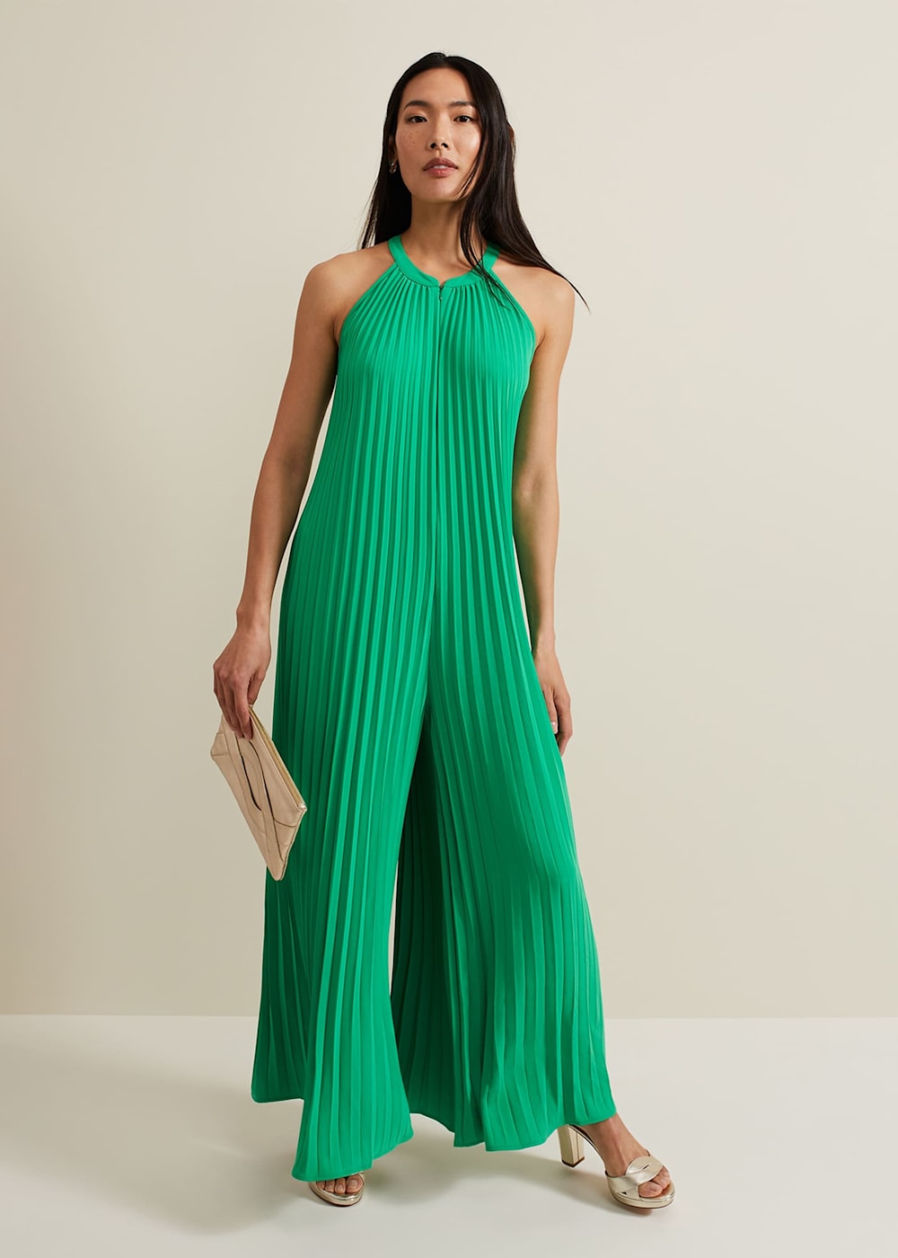 Brea Green Pleat Jumpsuit Phase Eight UK