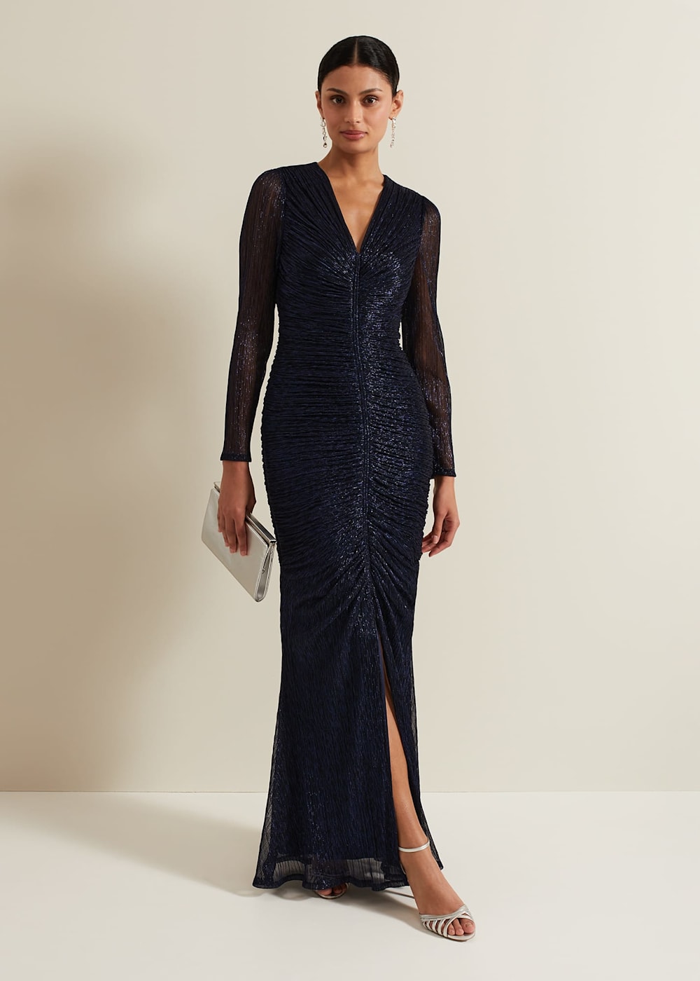 Shannia Ruched Shimmer Maxi Dress Phase Eight ROW