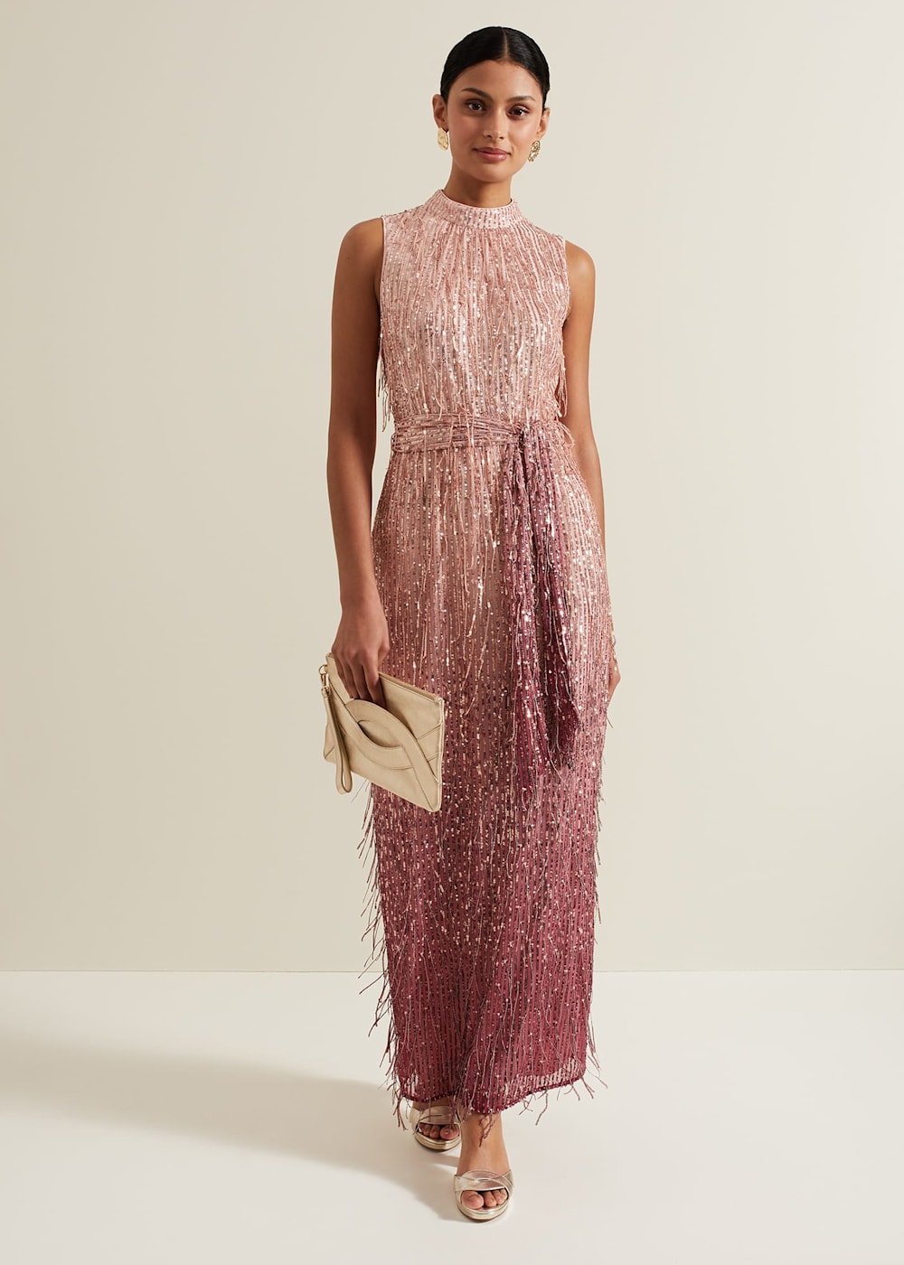 Becka Fringe Sequin Maxi Dress Phase Eight ROW