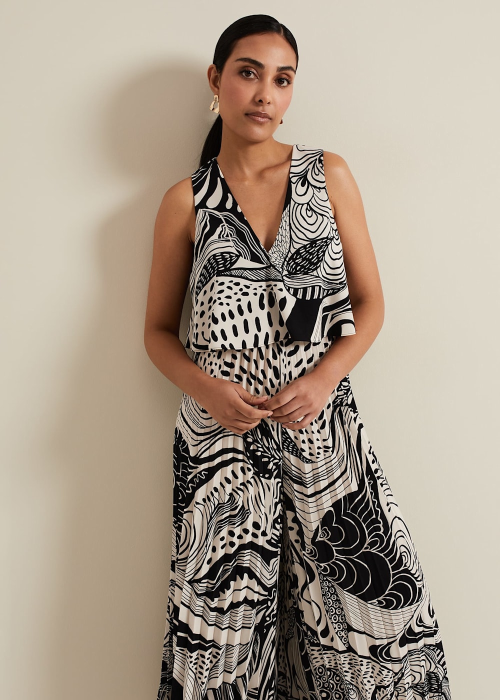 Petite Saskia Abstract Pleated Jumpsuit Phase Eight UK
