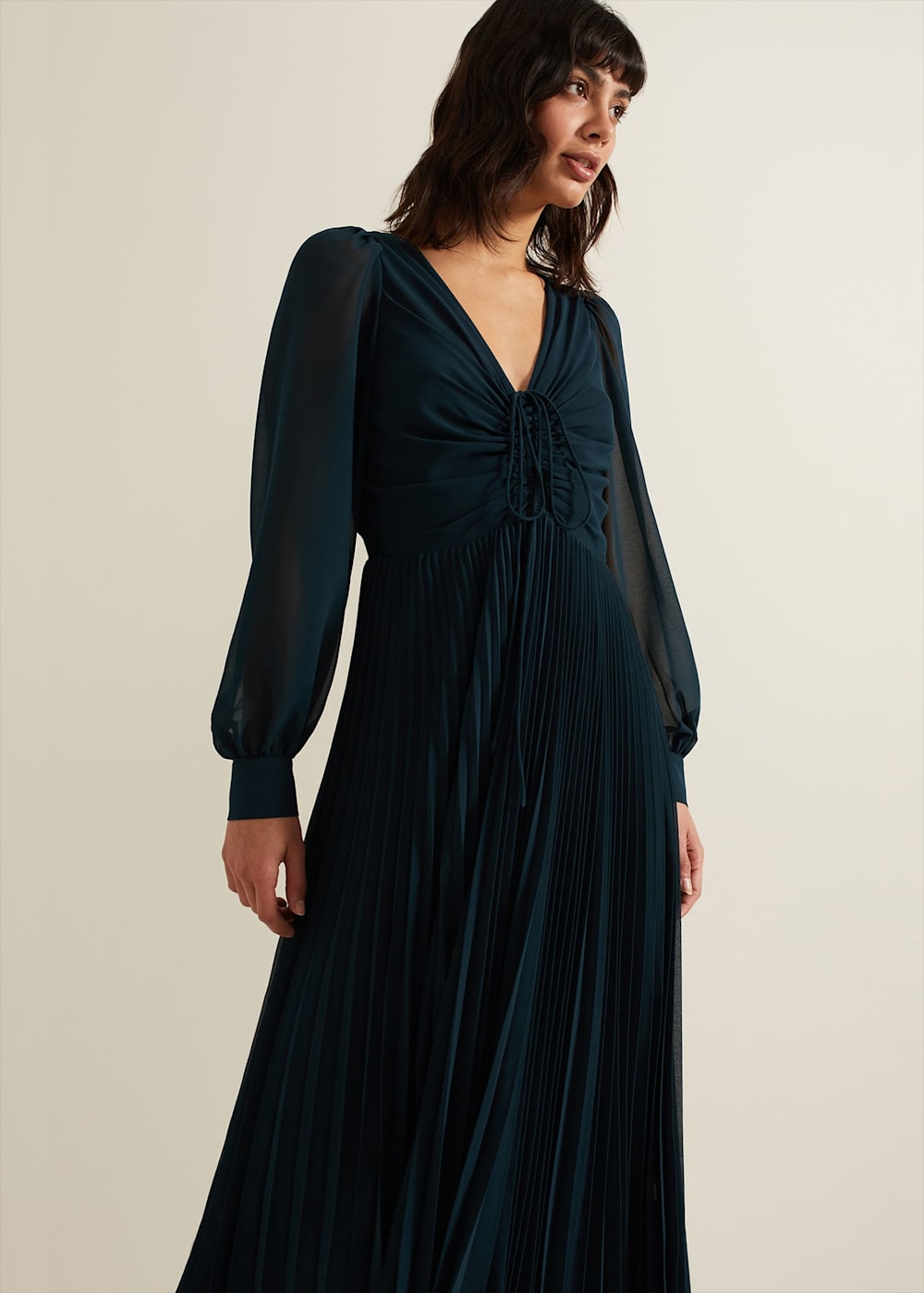 Teal pleated dress on sale
