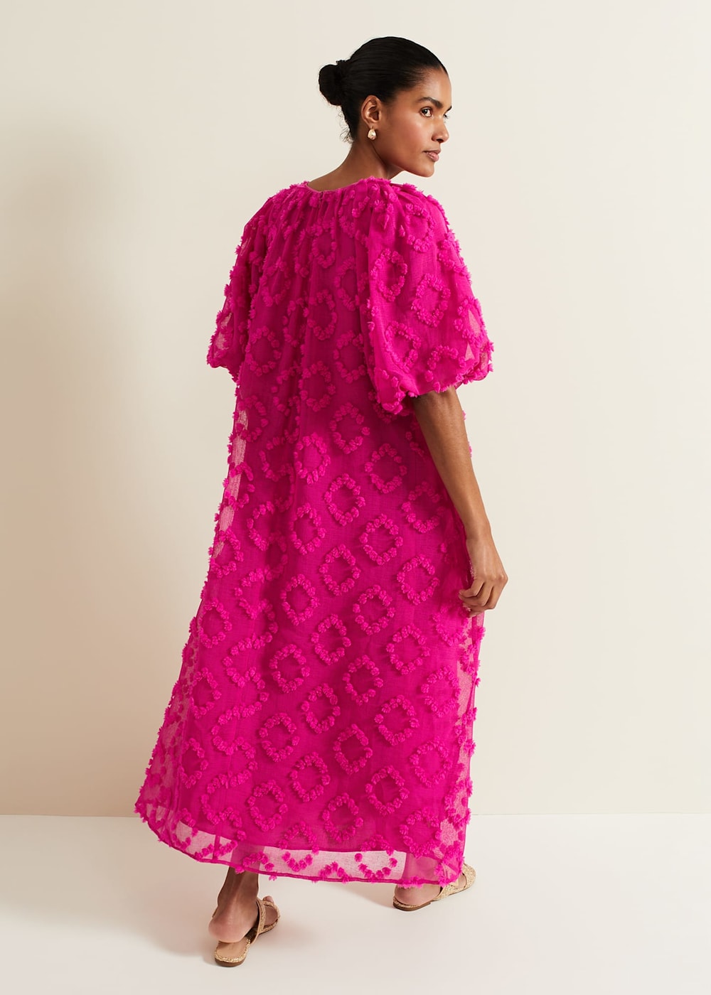 Bella Pink Textured Midi Dresss Phase Eight UK