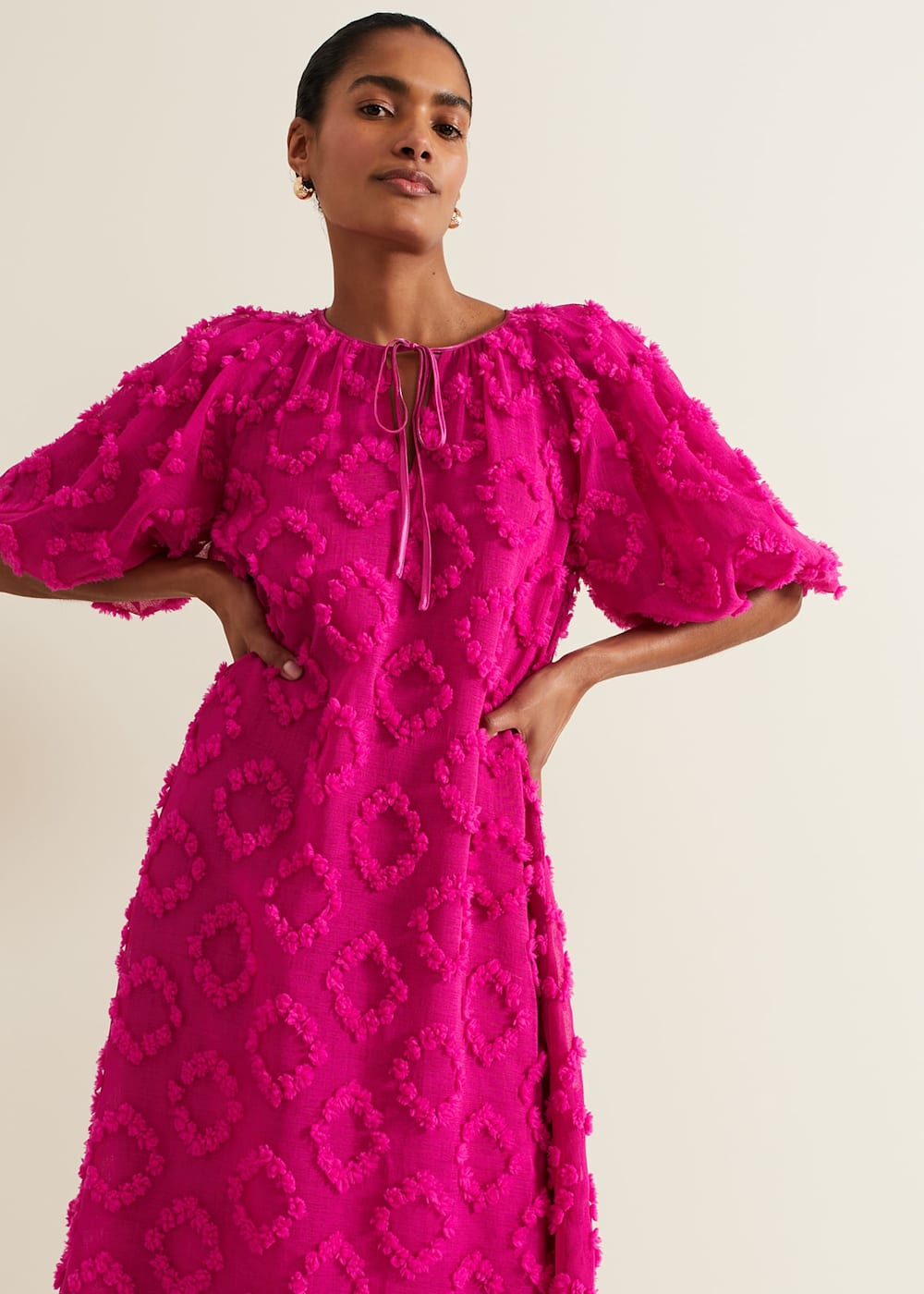 Bella Pink Textured Midi Dresss Phase Eight ROW