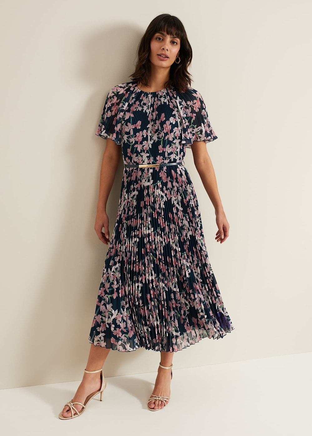 Floral pleated midi dress sales