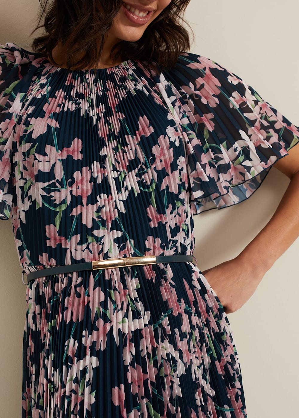Phase Eight Kathleen Floral Pleated Midi Dress Multi Coloured Size 4