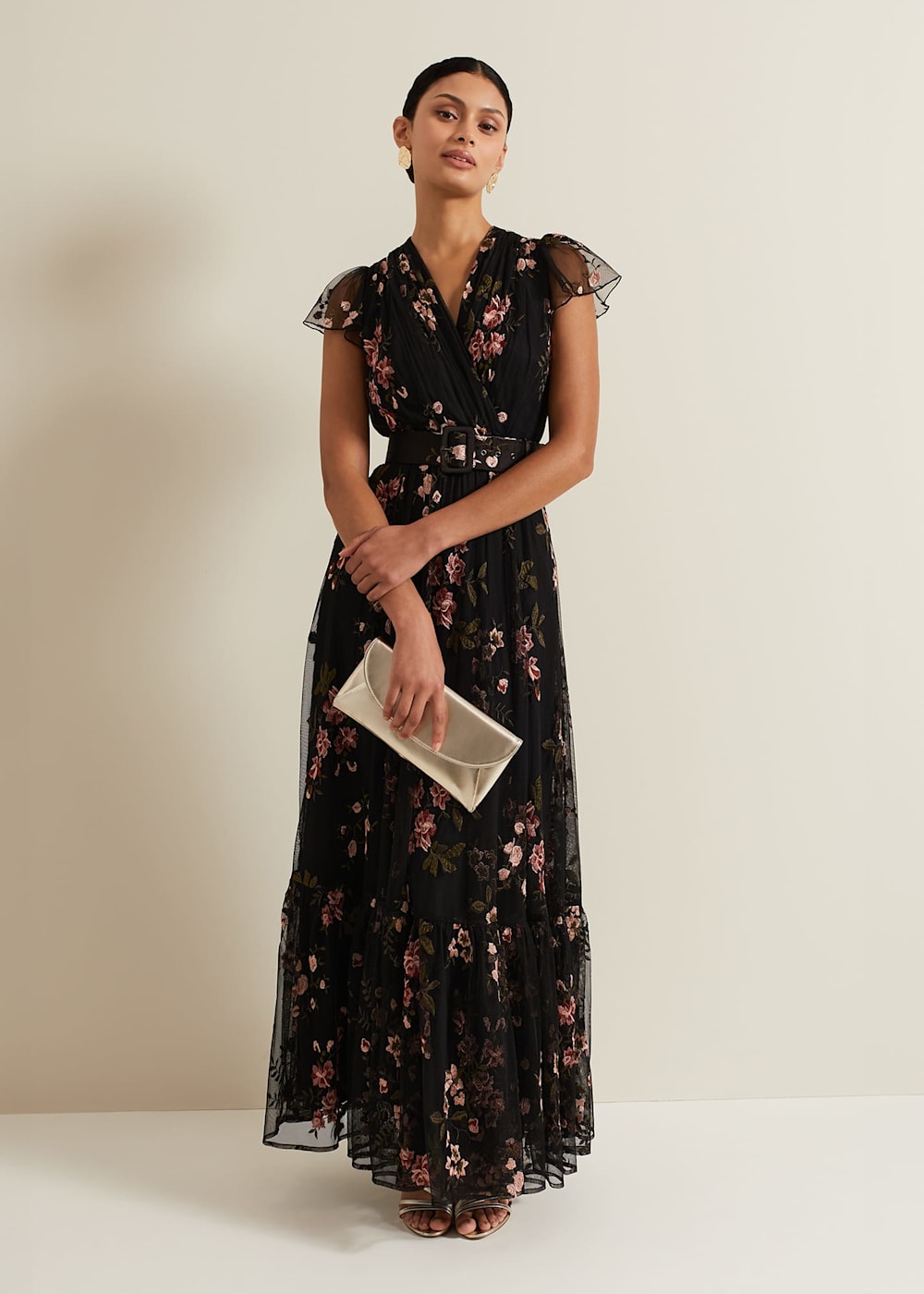 Mesh embroidered maxi dress cheap