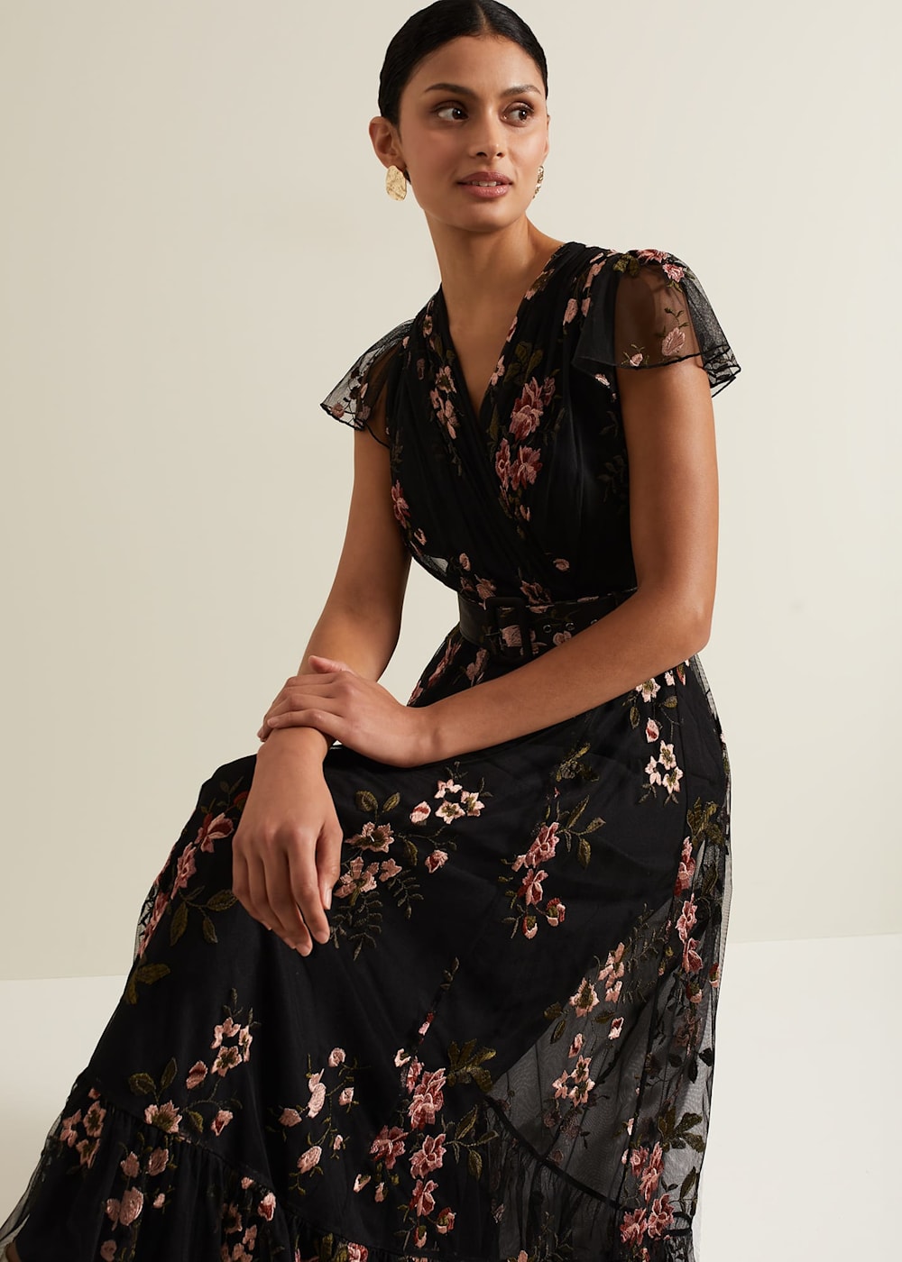 Mesh embroidered maxi dress sale